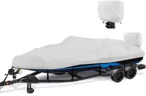 1200D Waterproof Boat Cover - Fits 14' to 16' ft Bass, V-Hull & Tri-Hull Boats - Heavy Duty Canvas Gray