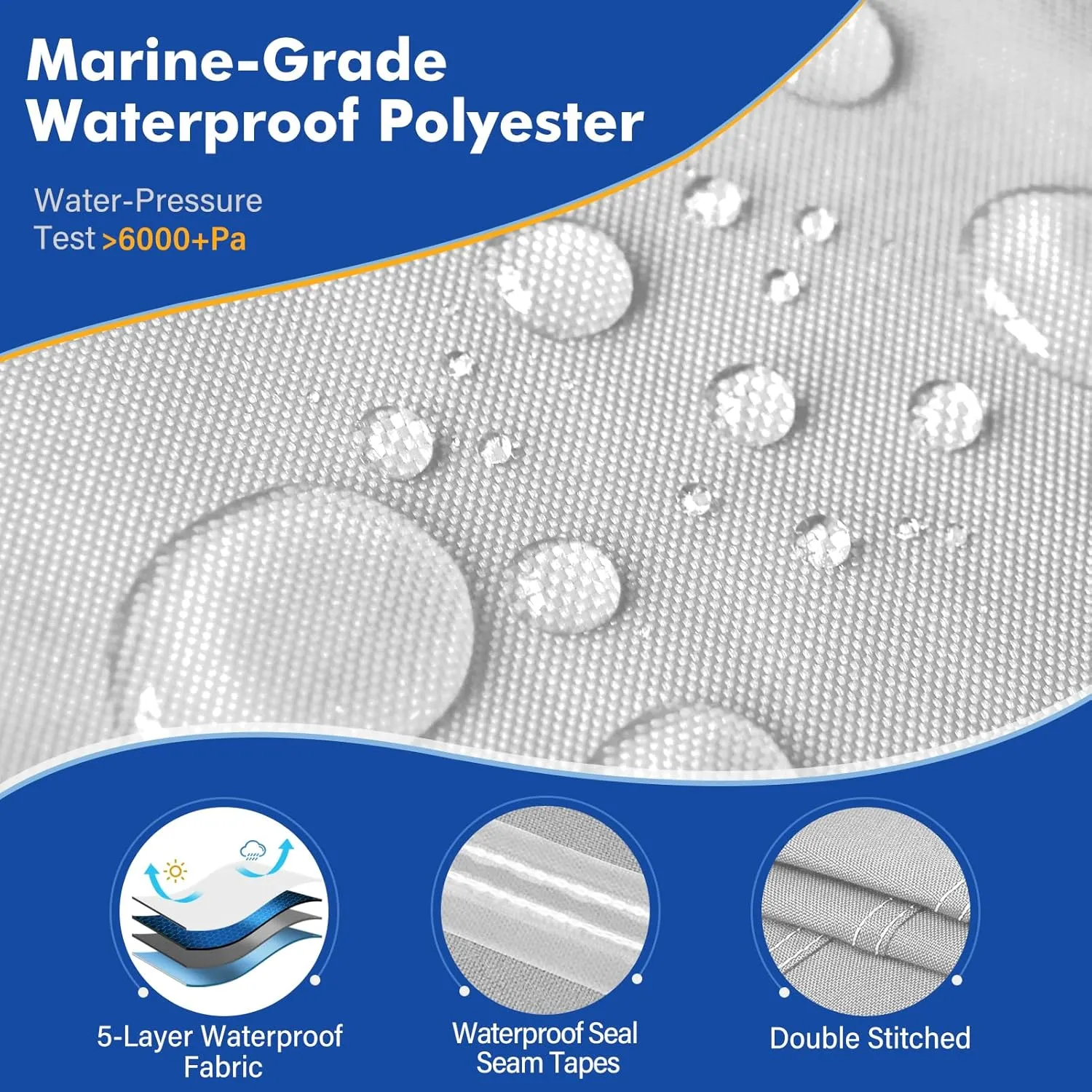 1200D Waterproof Boat Cover - Fits 14' to 16' ft Bass, V-Hull & Tri-Hull Boats - Heavy Duty Canvas Gray