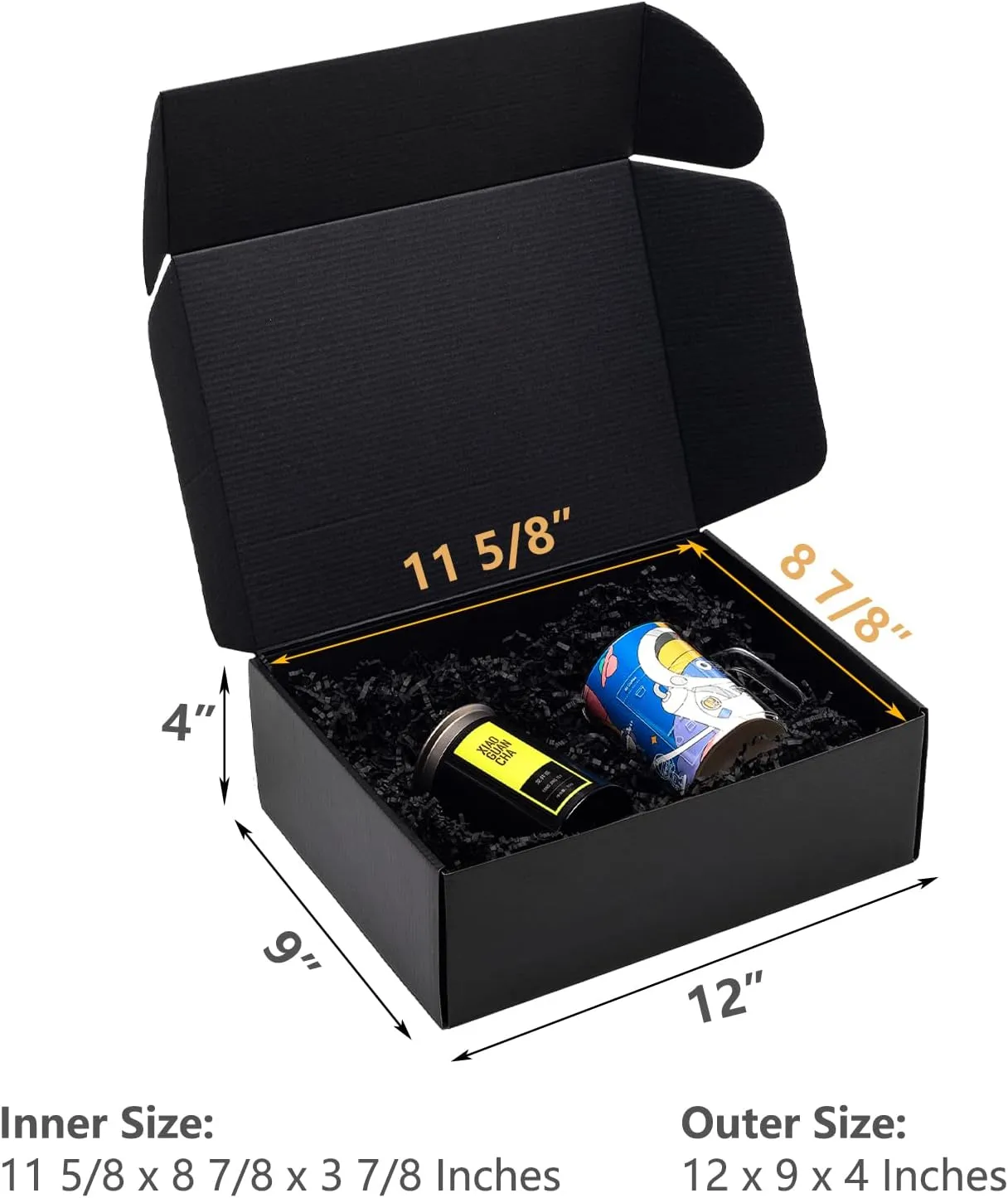 12x9x4" Black Shipping Boxes - 20 Pack Corrugated Cardboard Mailing Box for Small Business, Tab Locking Literature Mailer Packaging Supplies for Packing Book Gifts Craft