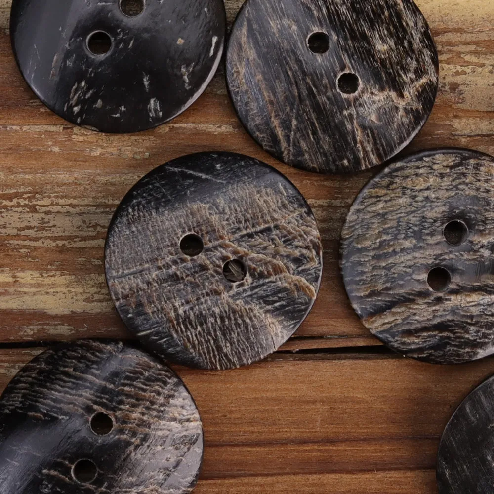 18L-40L Black Flat Irregular Textured Rustic Horn Buttons 30 Pack (6 Sizes)