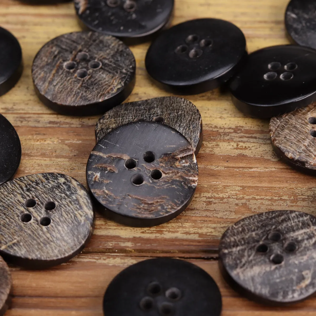 18L-40L Black Flat Irregular Textured Rustic Horn Buttons 30 Pack (6 Sizes)