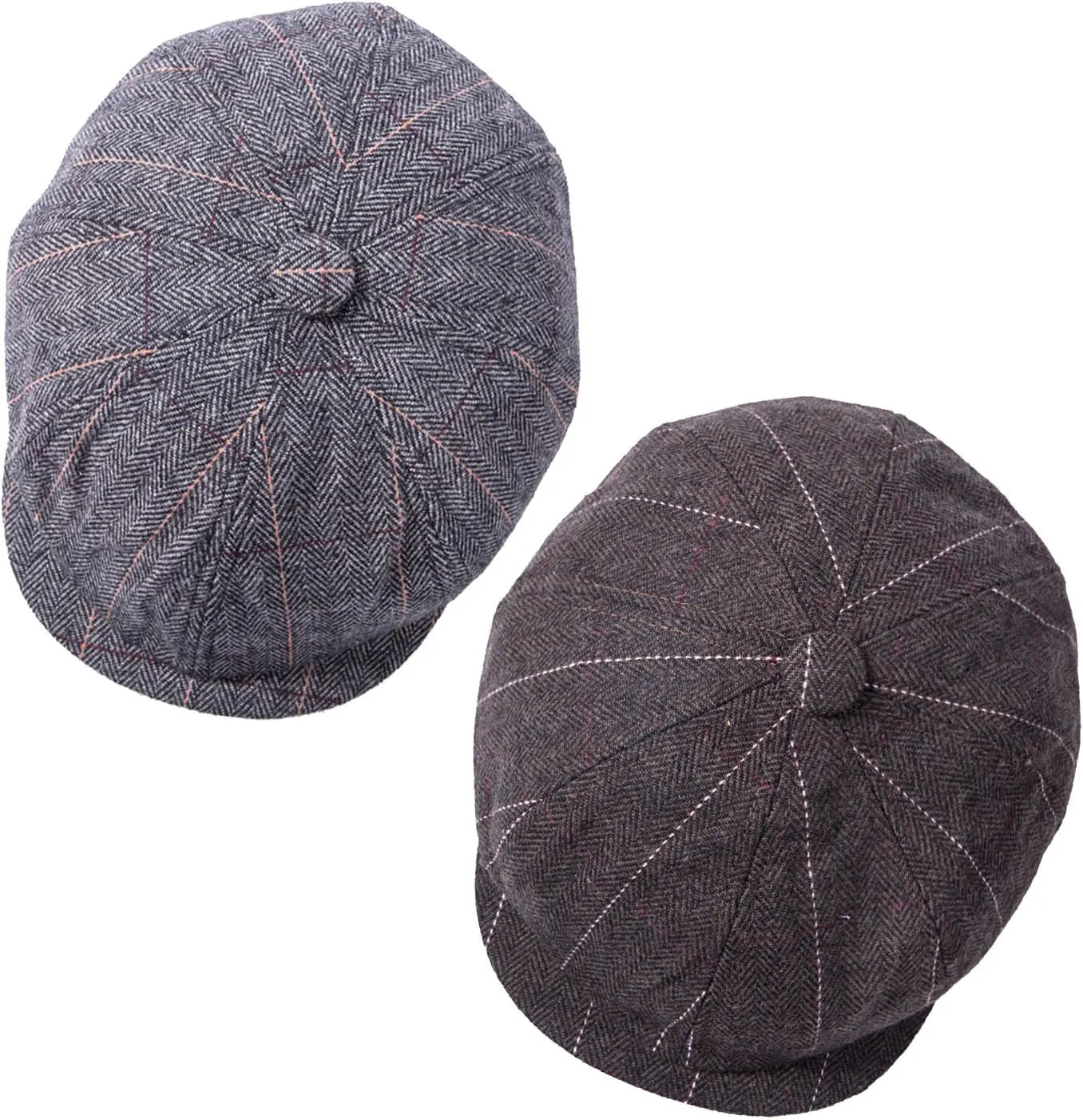 2 Pack Newsboy Cap for Men, Irish Newsies Hat Classic 8 Panel Wool Blend for Old Man Cabbie Driving