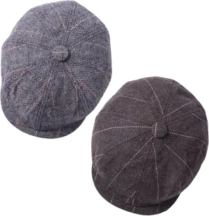 2 Pack Newsboy Cap for Men, Irish Newsies Hat Classic 8 Panel Wool Blend for Old Man Cabbie Driving