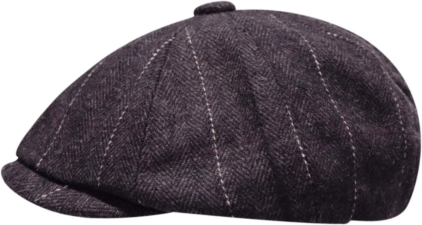 2 Pack Newsboy Cap for Men, Irish Newsies Hat Classic 8 Panel Wool Blend for Old Man Cabbie Driving