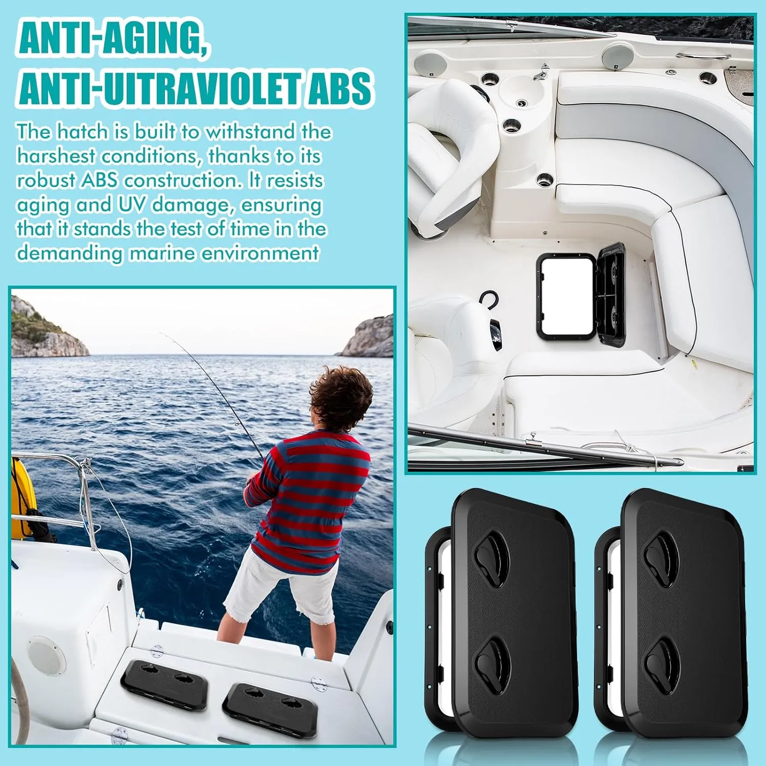 2 Pcs Marine Deck Access Hatch Rectangle Boat Deck Hatch & Lid with 20 Screws Non Slip Surface for Marine Yacht RV Truck Vent Accessories