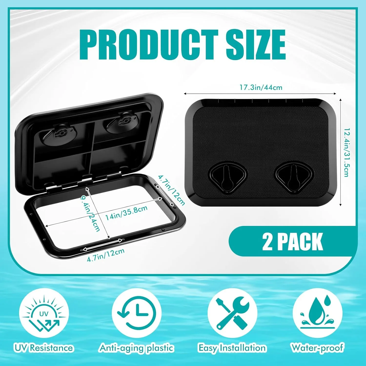 2 Pcs Marine Deck Access Hatch Rectangle Boat Deck Hatch & Lid with 20 Screws Non Slip Surface for Marine Yacht RV Truck Vent Accessories