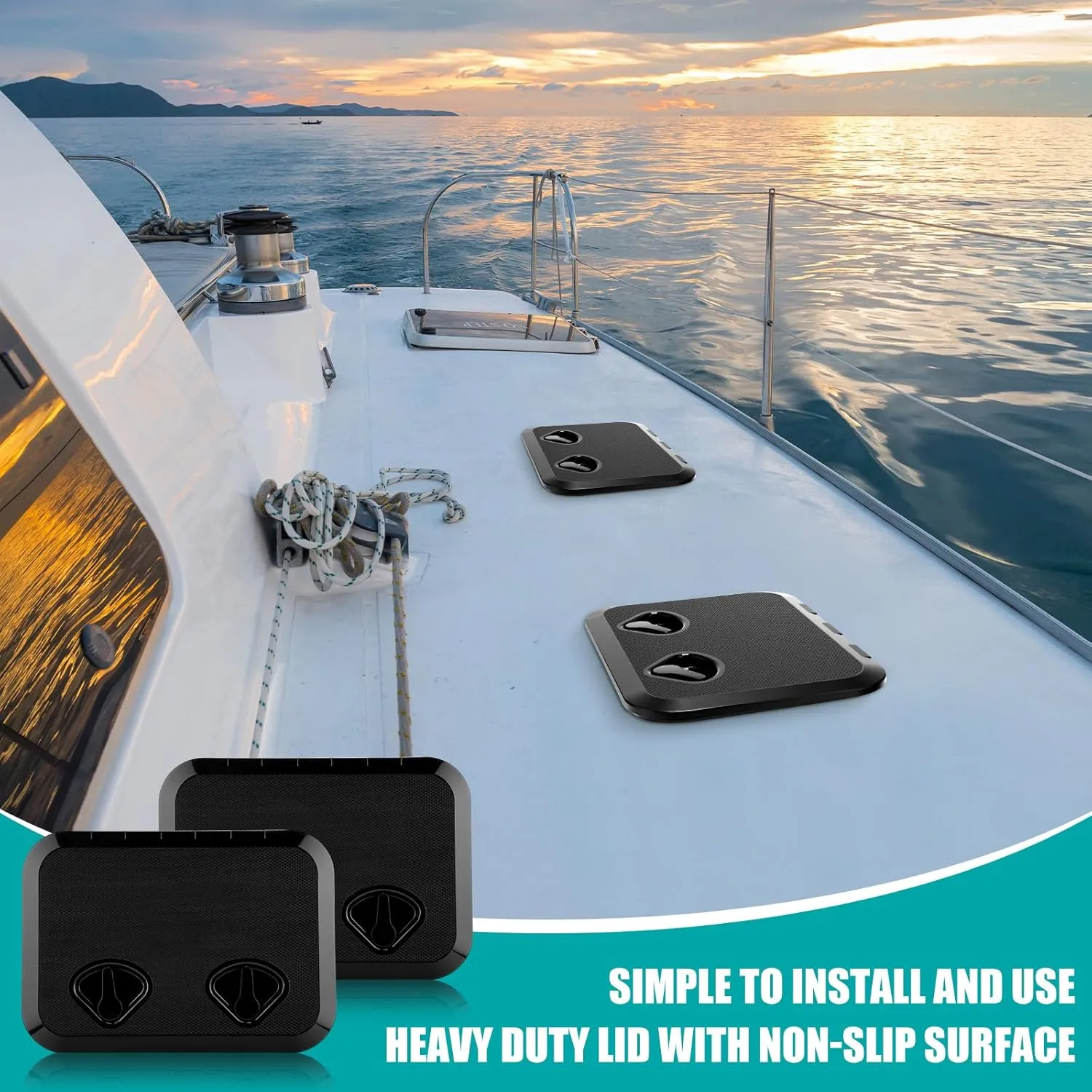 2 Pcs Marine Deck Access Hatch Rectangle Boat Deck Hatch & Lid with 20 Screws Non Slip Surface for Marine Yacht RV Truck Vent Accessories