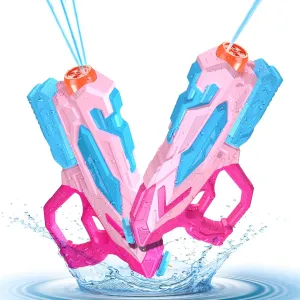 2 PCS Water Gun for Kids, Super Squirt Guns Water Soaker Blaster - 4 Shooting Modes Switch - 26 Ft Long Shooting Range - Summer Water Toys Gun for Boys Girls Adults Outdoor Pool/Garden - Pink