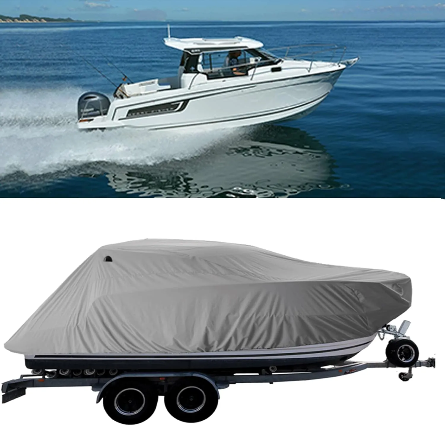 20-22ft Heavy Duty Waterproof Boat Cover 600d Sun Protection Tear-Resistant Large Boat Cover Speedboats, Fishing Ski Boats Towable Boat Cover
