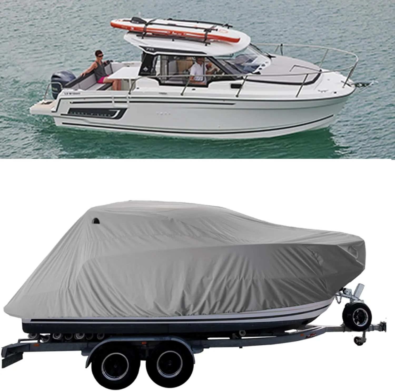 20-22ft Heavy Duty Waterproof Boat Cover 600d Sun Protection Tear-Resistant Large Boat Cover Speedboats, Fishing Ski Boats Towable Boat Cover