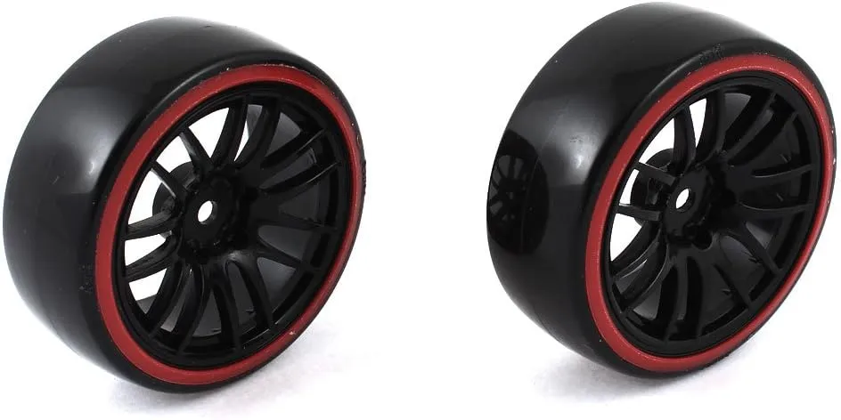 2pcs Black Electrical equipment Red 1:10 RC Model Flat Racing Car Truck Wheel Rim Tyre 64mm Dia