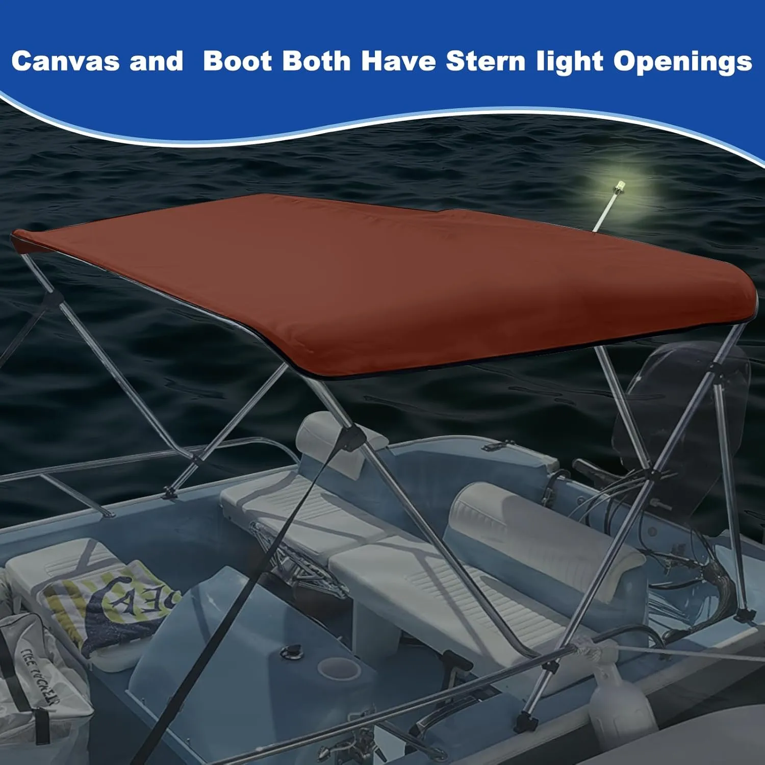3 Bow Bimini Top Replacement Canvas for Boat with Light Hole and Storage Boot, Easy Install Zipper Sleeves, Heavy Duty Waterproof, 900D Marine Sun Shade Boat Canopy Without Frame, 6'L 54"-56"W Claret