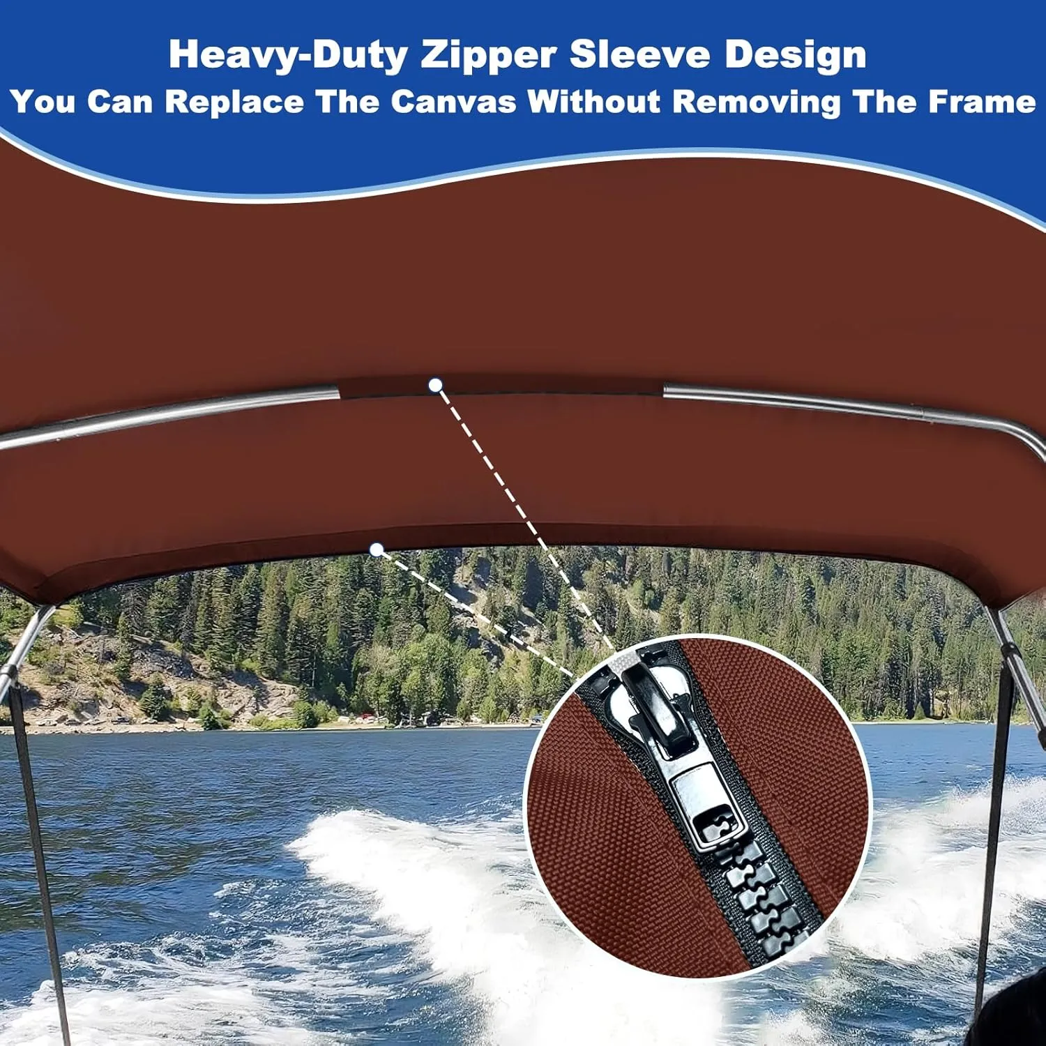 3 Bow Bimini Top Replacement Canvas for Boat with Light Hole and Storage Boot, Easy Install Zipper Sleeves, Heavy Duty Waterproof, 900D Marine Sun Shade Boat Canopy Without Frame, 6'L 54"-56"W Claret