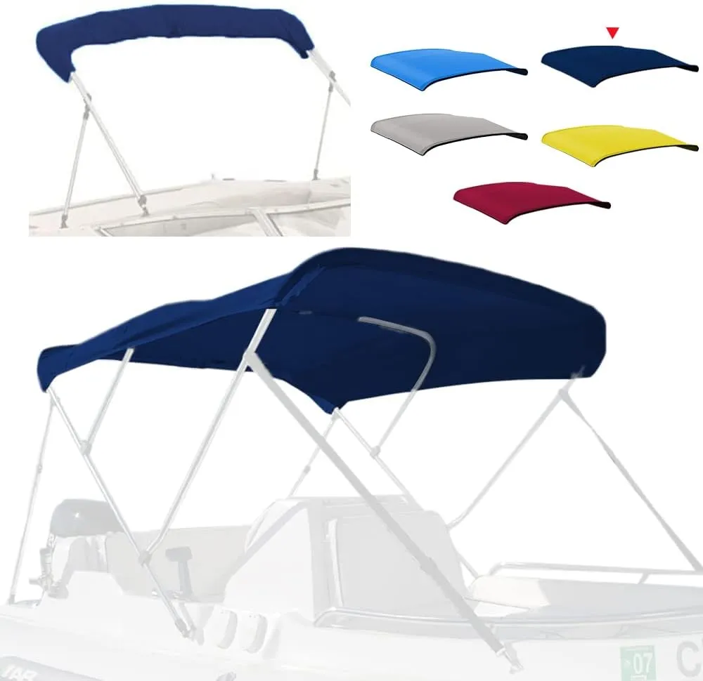 3 Bow Fade and Crack Resistant Bimini Top Replacement Cover，600D Marine Grade Polyester Waterproof Sun Shade Boat Canopy，Easy Install Zipper Sleeves Boat Awning,Navy 6'L 67"-72" W