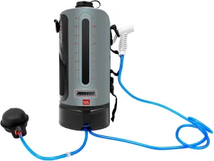 3 Gallon Portable Pressure Camp Shower with Air Pump & Detachable Shoulder Strap, Outdoor Showers for RV Camping Hiking