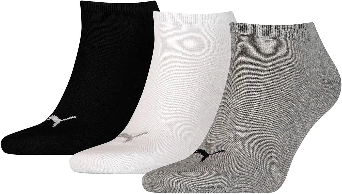 3 pair Puma Sneaker Invisible Socks Unisex Mens & Ladies In 3 Colours, color:882 - grey/white/black, Socken & Strümpfe:47-49