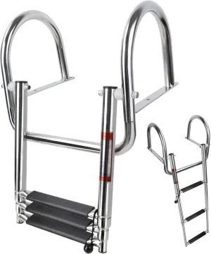 3 Step Pontoon Boat Ladder, Pontoon Ladders for Pontoon Boats, Stainless Steel Rear Entry Inboard Ladders Over Platform