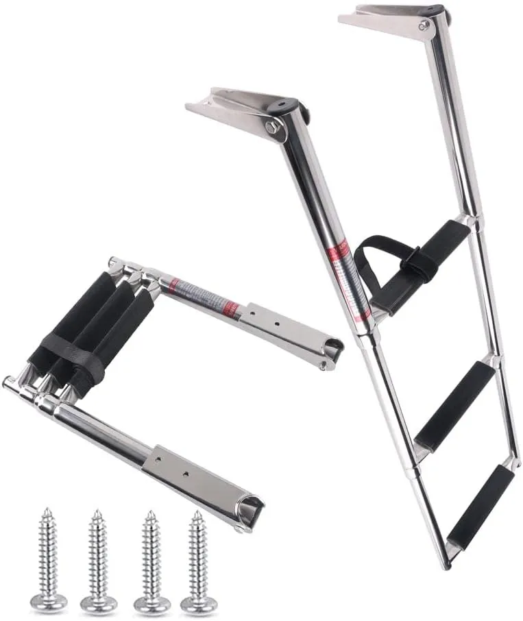 3 Step Stainless Steel Telescoping Boat Ladder Swim Step, 900 Pound Capacity for Marine Yacht