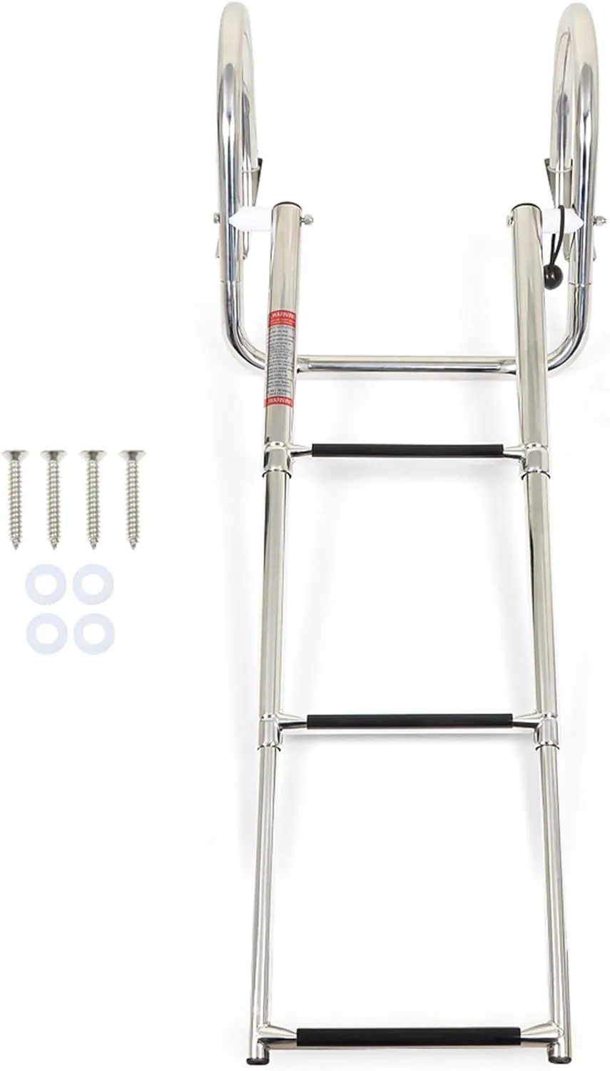 3 Steps Telescoping Ladder Boat Ladder Folding Dock Ladder Stainless Steel Replacement for Marine Boat Yacht Swimming Pool