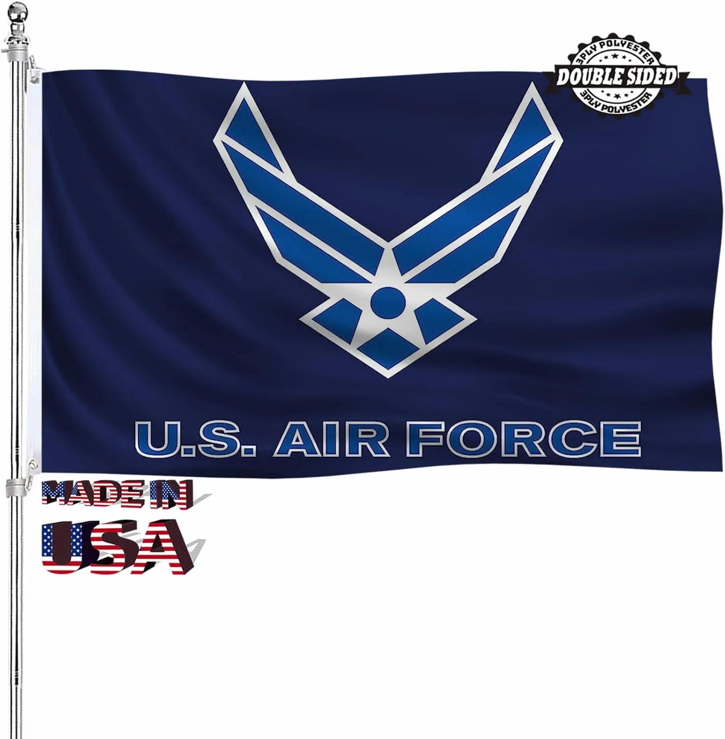 3x5 US Air Force Wings Military Flag Outdoor Double Sided Heavy Duty USAF Wings Flags 3 Ply Thick Polyester Material with 2 Metal Grommets 4 Rows of Stitching United States Airforce Wing Flags