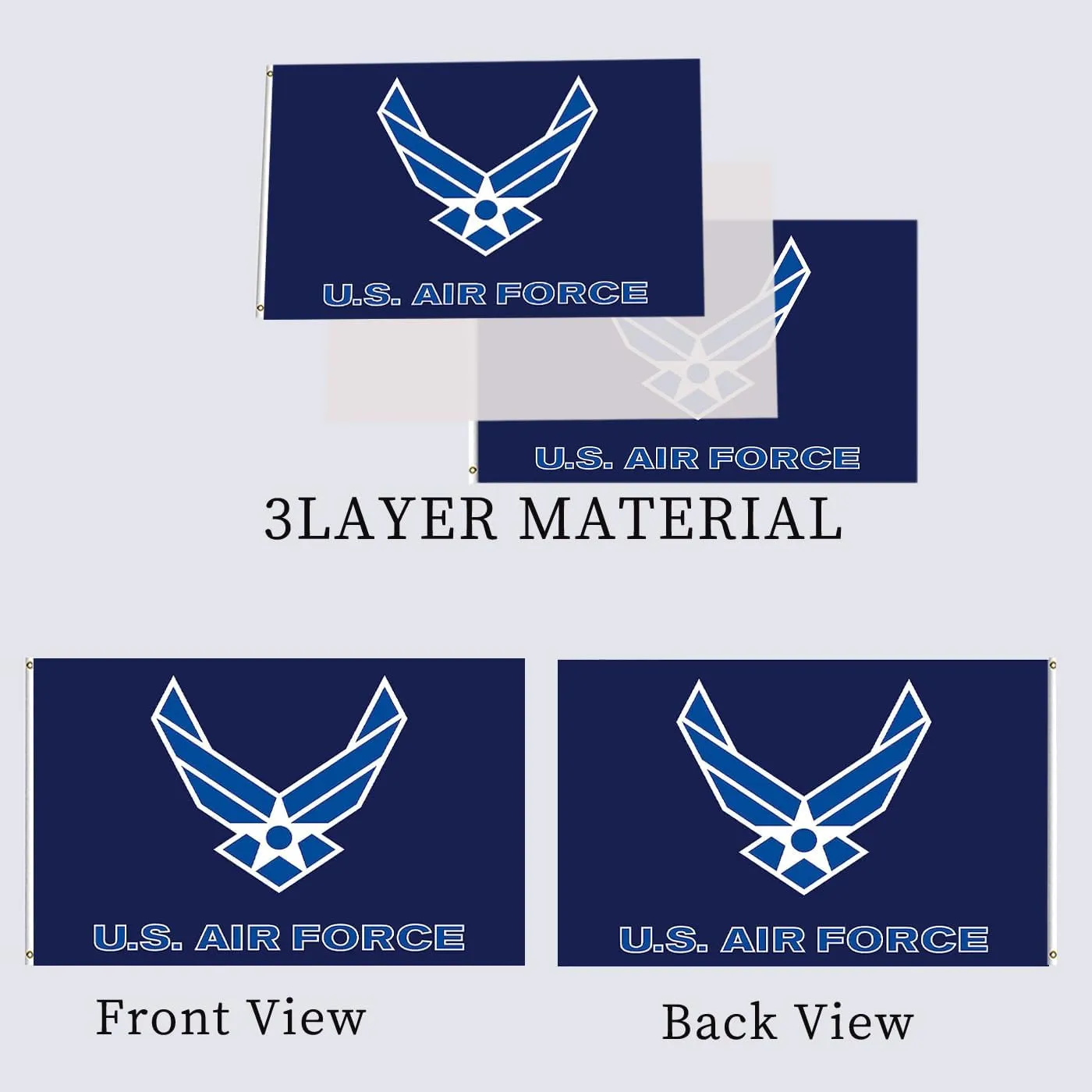 3x5 US Air Force Wings Military Flag Outdoor Double Sided Heavy Duty USAF Wings Flags 3 Ply Thick Polyester Material with 2 Metal Grommets 4 Rows of Stitching United States Airforce Wing Flags
