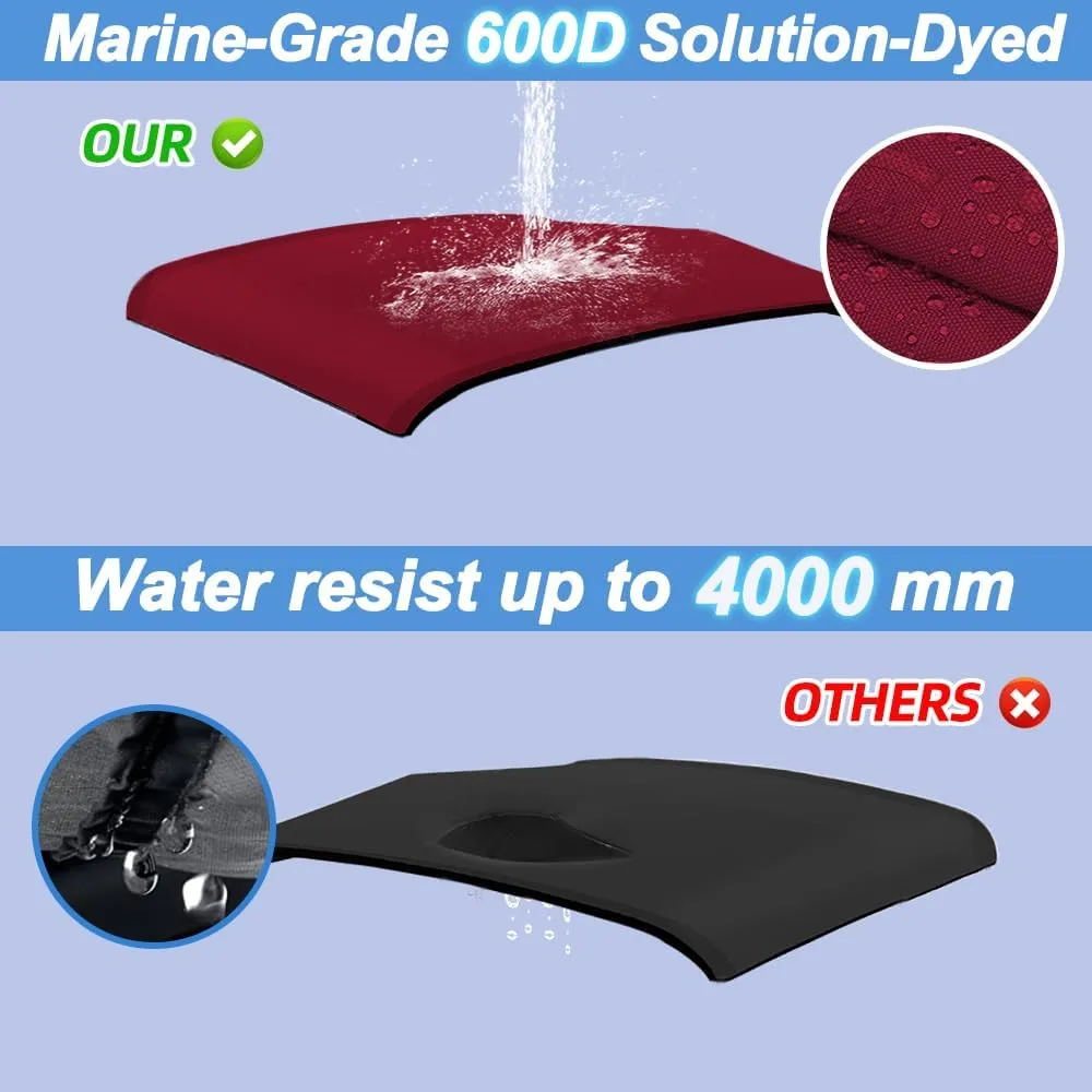 4 Bow Marine Grade Fade and Crack Resistant Bimini Top Replacement Cover,Heavy-Duty Waterproof and UV-Proof Boat Canopy,Easy Install Zipper Sleeves Boat Awning/Without Frame,Burgundy