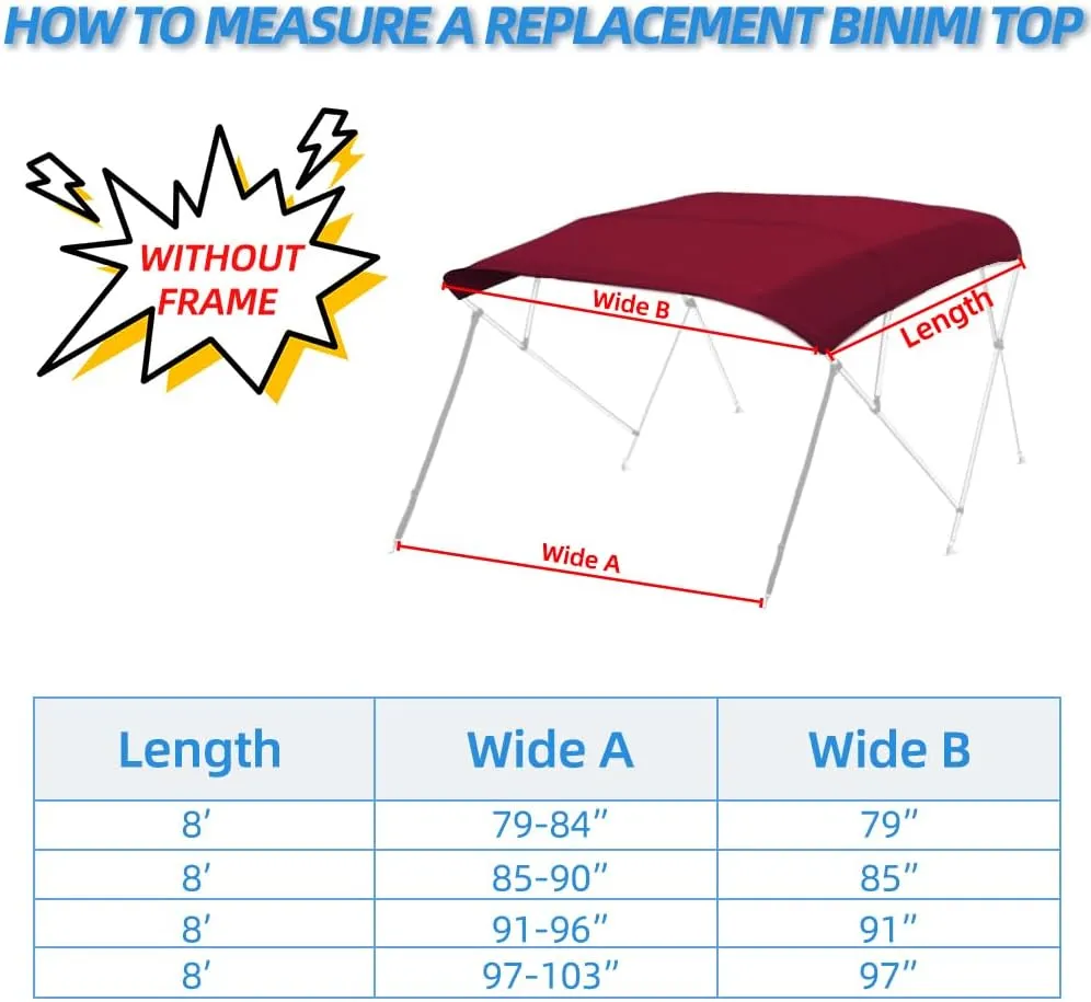 4 Bow Marine Grade Fade and Crack Resistant Bimini Top Replacement Cover,Heavy-Duty Waterproof and UV-Proof Boat Canopy,Easy Install Zipper Sleeves Boat Awning/Without Frame,Burgundy