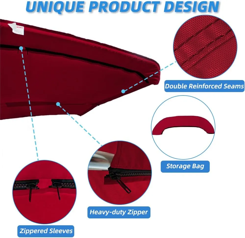 4 Bow Marine Grade Fade and Crack Resistant Bimini Top Replacement Cover,Heavy-Duty Waterproof and UV-Proof Boat Canopy,Easy Install Zipper Sleeves Boat Awning/Without Frame,Burgundy