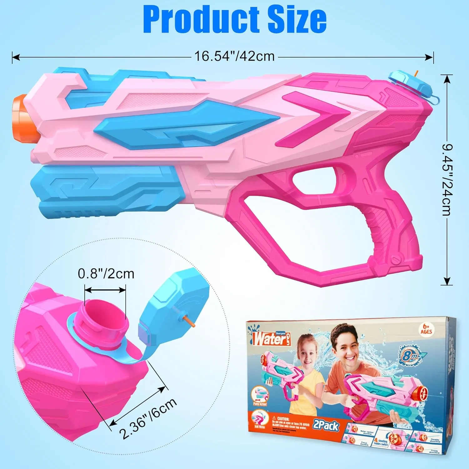 4 PCS Water Gun for Kids, Super Squirt Guns Water Soaker Blaster - 4 Shooting Modes Switch - 26 Ft Long Shooting Range - Summer Water Toys Gun for Boys Girls Adults Outdoor Pool/Garden - Pink