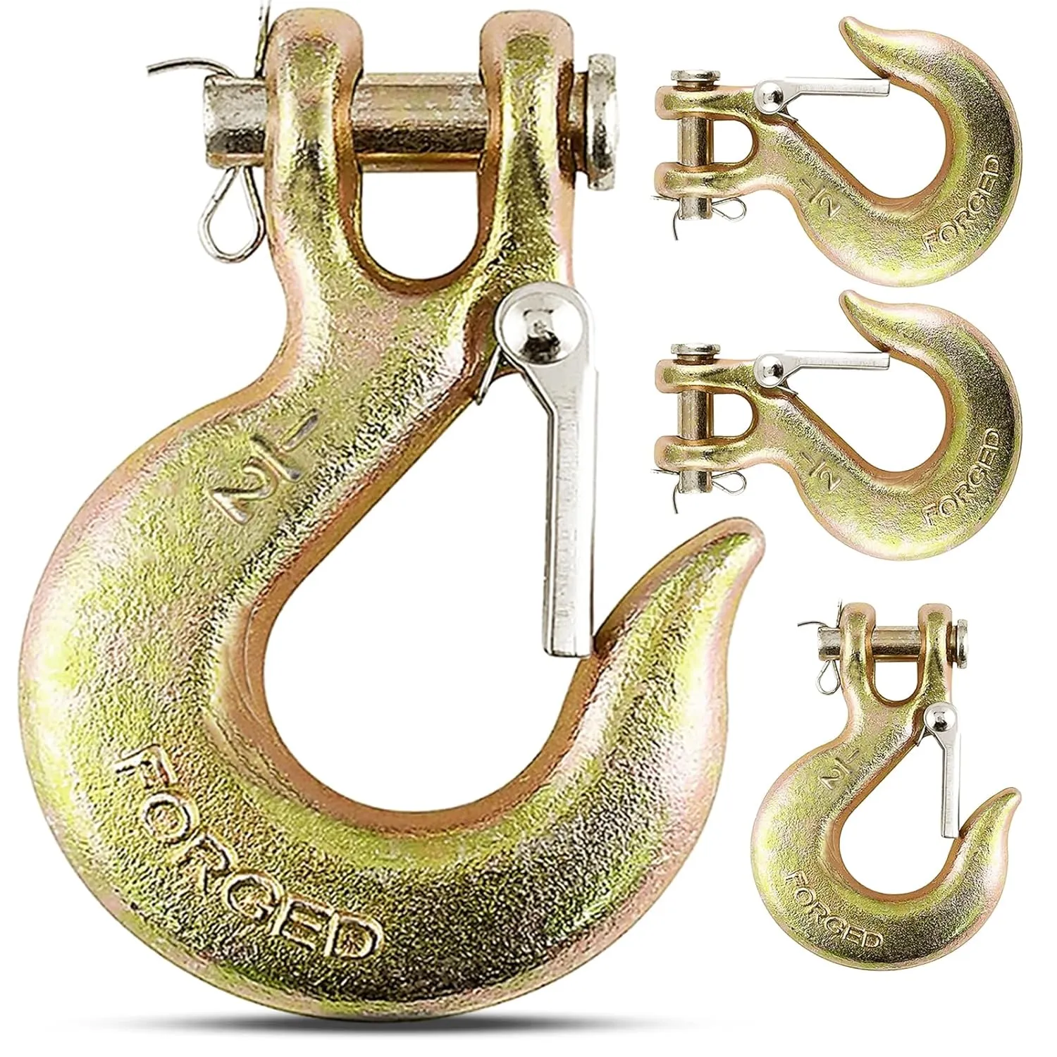 4Pack 1/2'' Heavy Duty Chain Hook, Forged Steel G70 Clevis Grab Hook with Safety Latch for Trailer Truck Transport Chain, 22000LBS Capacity for Heavy Load