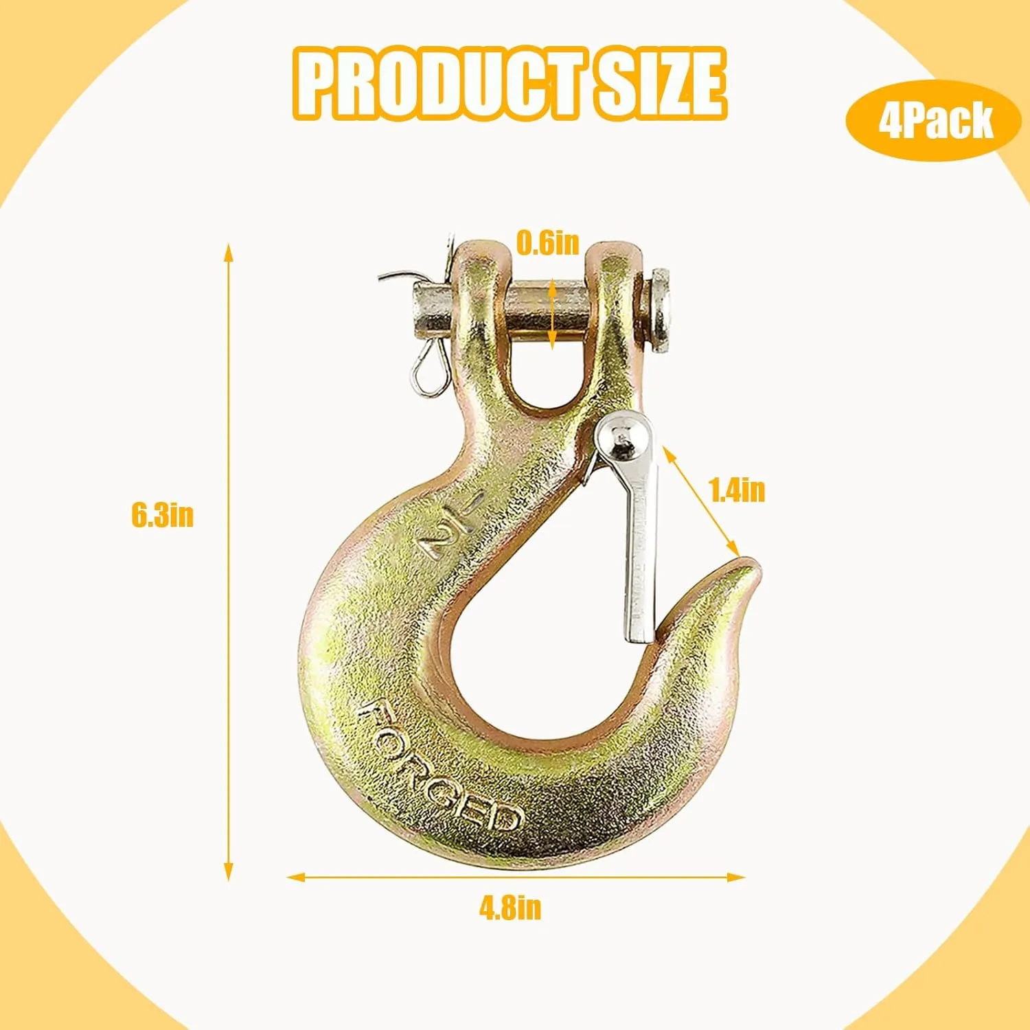 4Pack 1/2'' Heavy Duty Chain Hook, Forged Steel G70 Clevis Grab Hook with Safety Latch for Trailer Truck Transport Chain, 22000LBS Capacity for Heavy Load