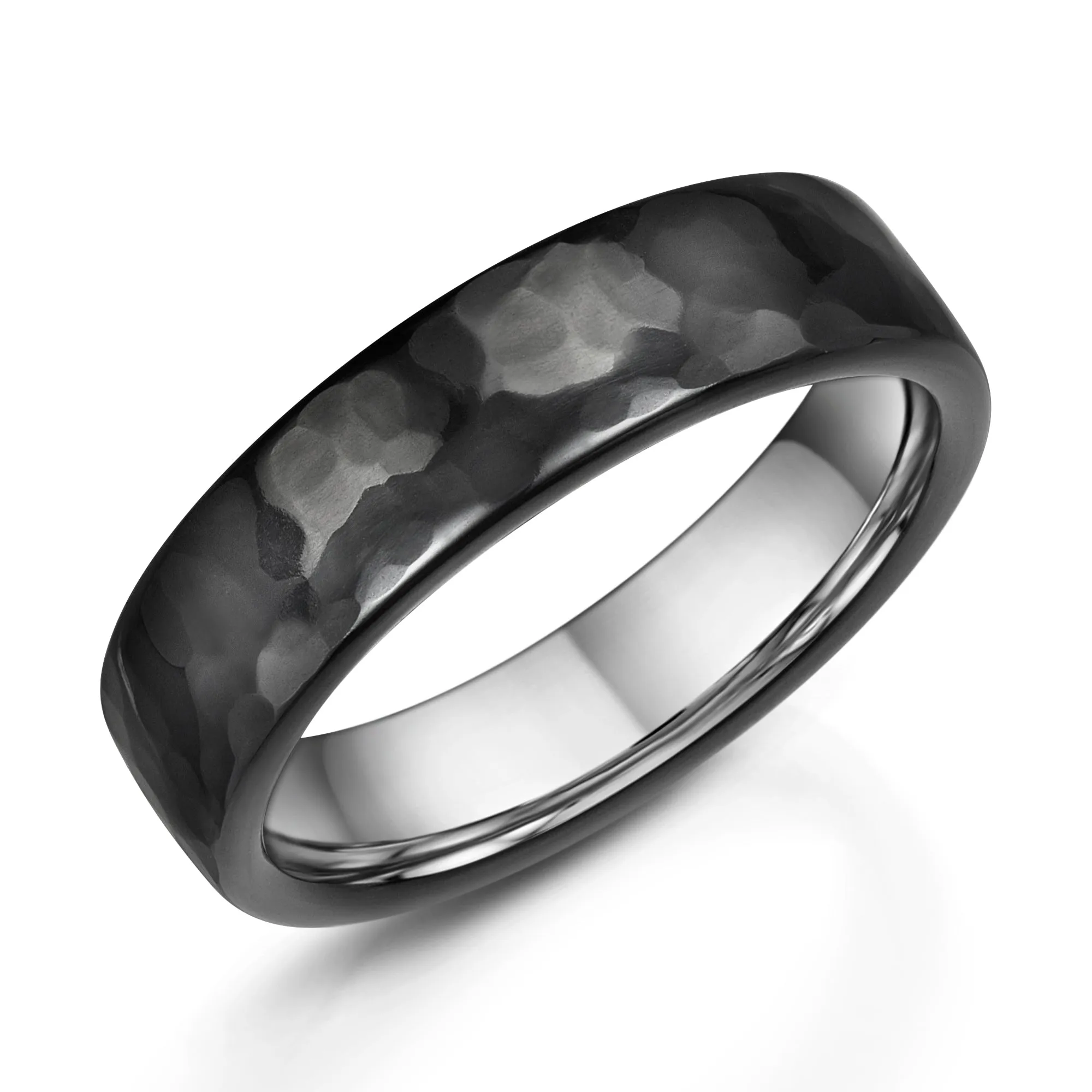 6mm Hammered Black Zirconium Ring with Sterling Silver Interior
