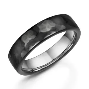 6mm Hammered Black Zirconium Ring with Sterling Silver Interior
