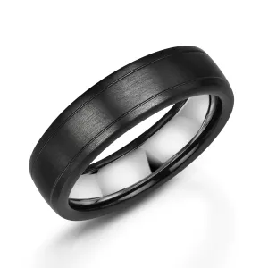 6mm Matt Black Zirconium Ring with Sterling Silver Interior