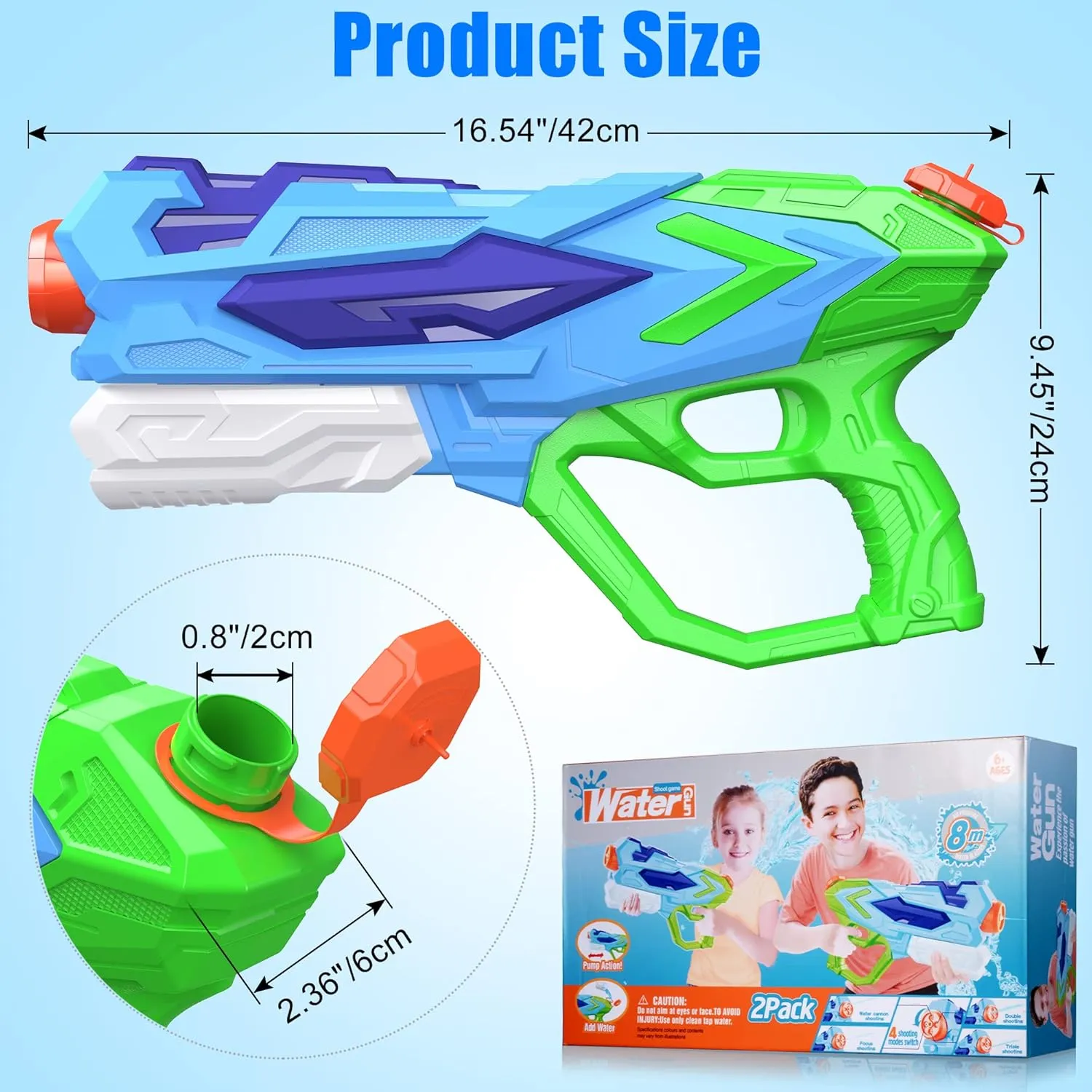 Acesfun Water Gun for Kids - Quick Soaking Pump, Long Range, 4 Shooting Modes, No-slip Handle, Leak-free Design, Safe Material, Great Gifts