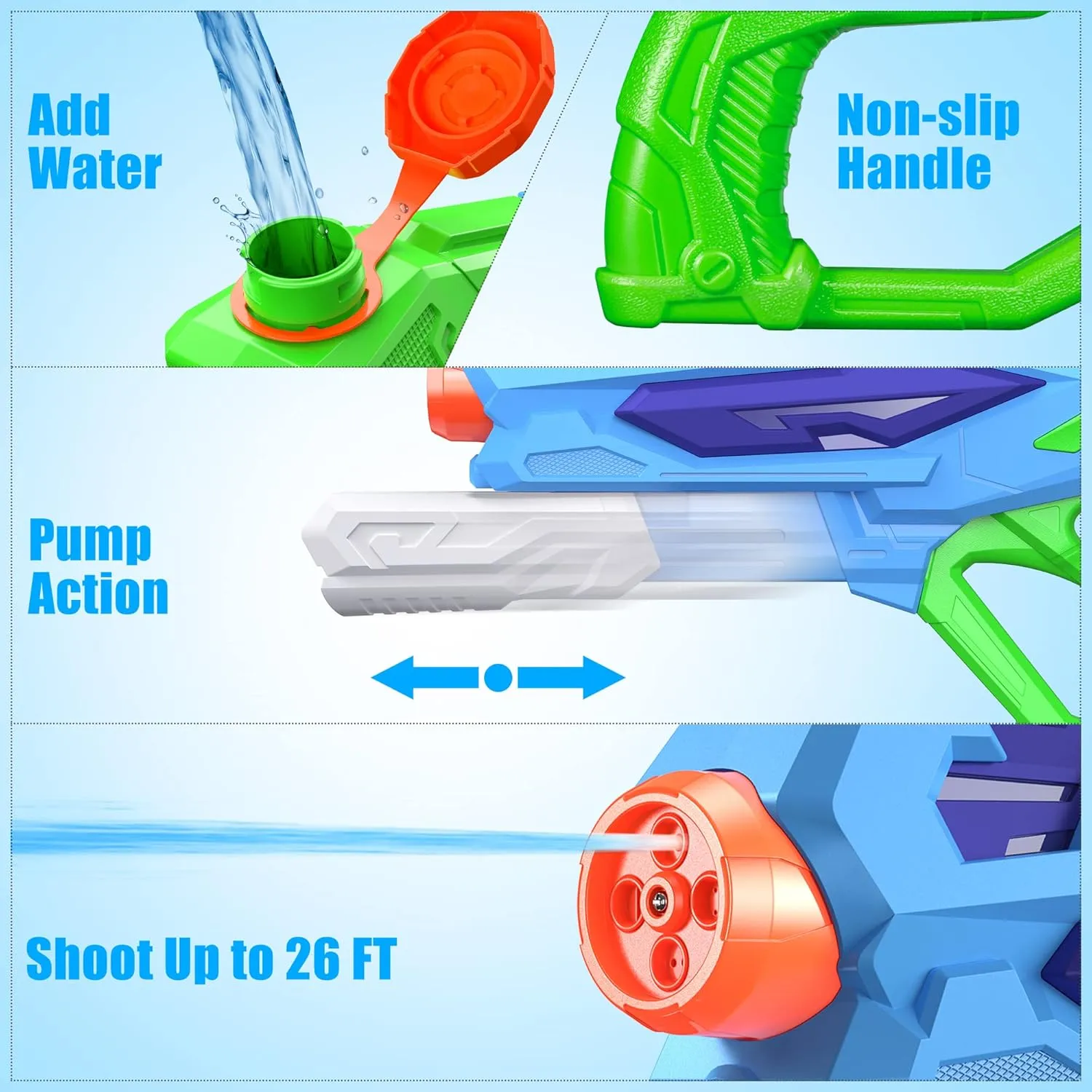 Acesfun Water Gun for Kids - Quick Soaking Pump, Long Range, 4 Shooting Modes, No-slip Handle, Leak-free Design, Safe Material, Great Gifts