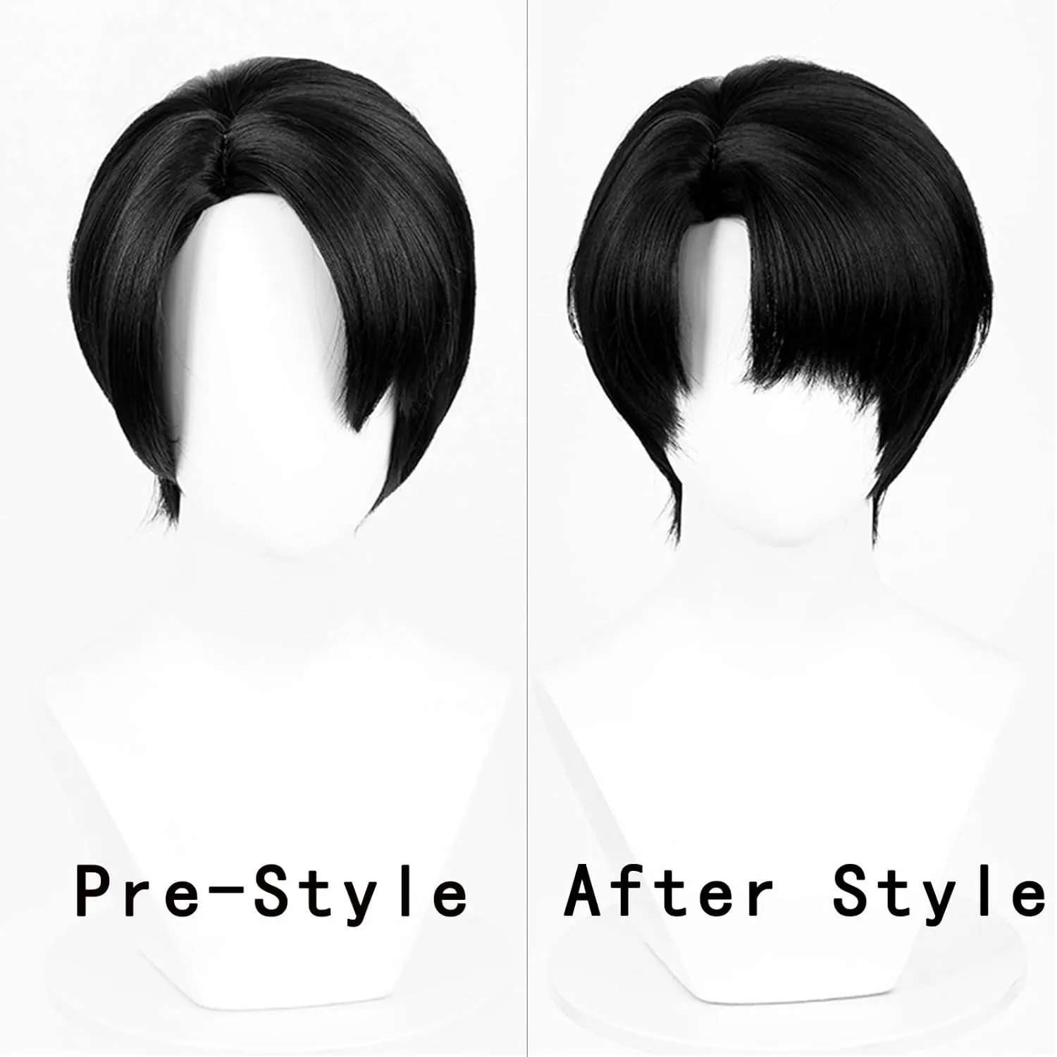 Aicos Short Black Anime Cosplay Wigs for Men Black Side Part Wig with Bangs for Halloween Costume Party Daily Use