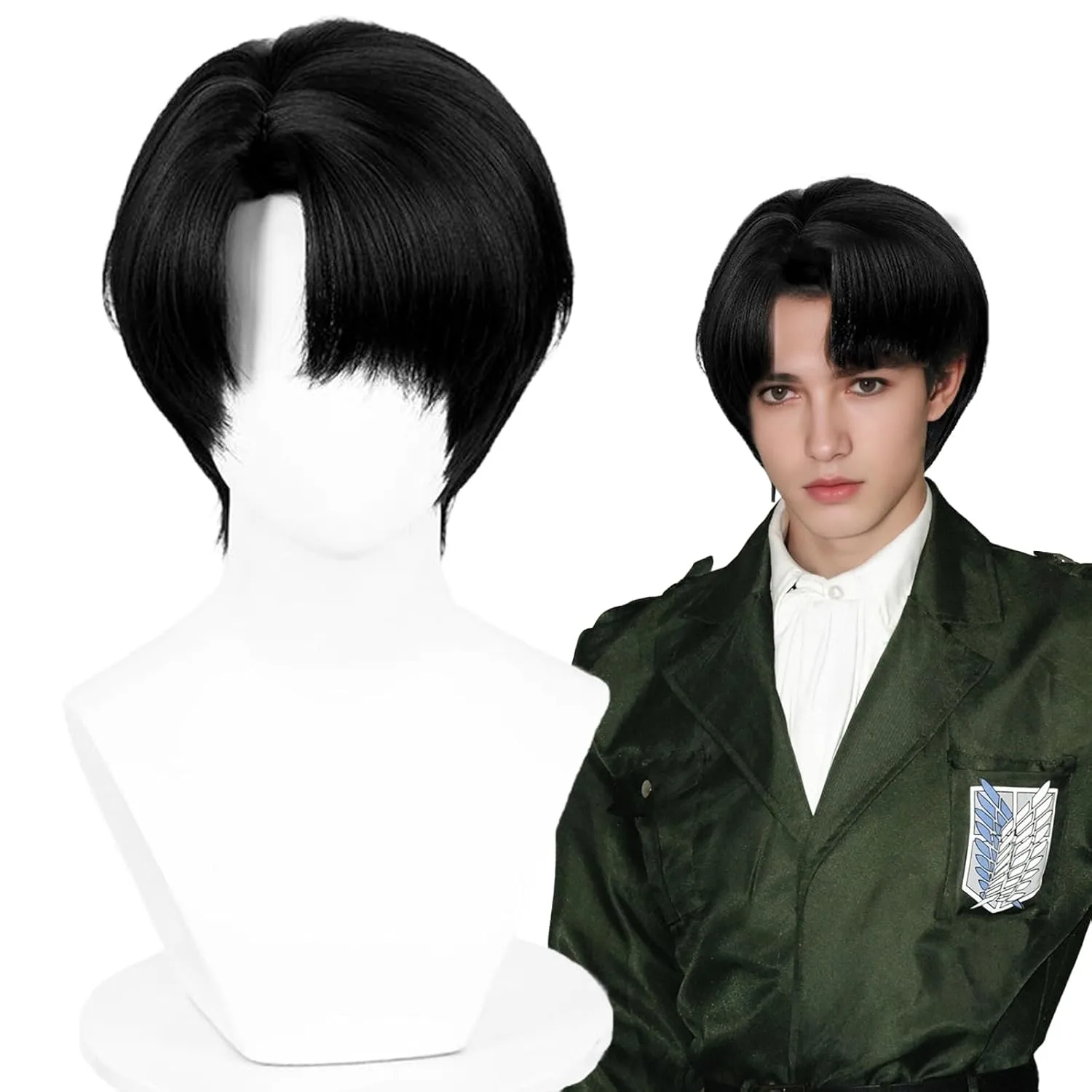 Aicos Short Black Anime Cosplay Wigs for Men Black Side Part Wig with Bangs for Halloween Costume Party Daily Use