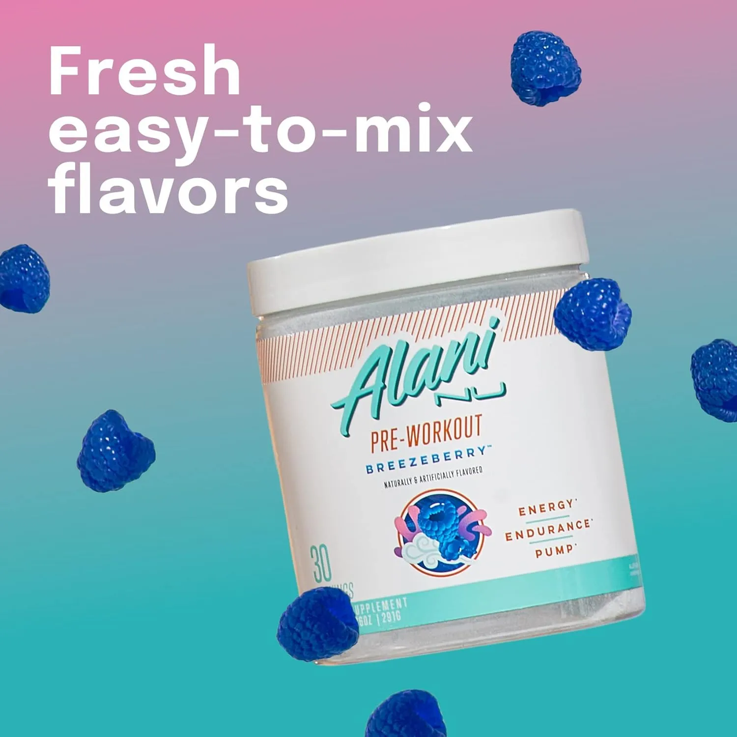 Alani Nu Pre Workout Powder BREEZEBERRY, Amino Energy Boost, Endurance Supplement, Sugar Free, 200mg Caffeine, L-Theanine, Beta-Alanine, Citrulline, 30 Servings