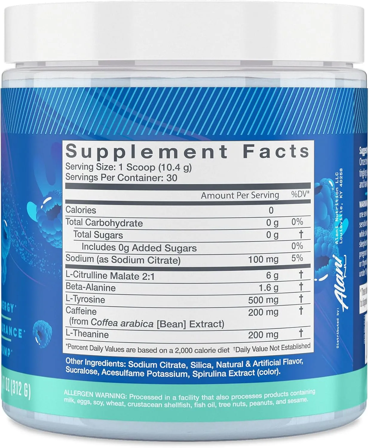 Alani Nu Pre Workout Powder BREEZEBERRY, Amino Energy Boost, Endurance Supplement, Sugar Free, 200mg Caffeine, L-Theanine, Beta-Alanine, Citrulline, 30 Servings
