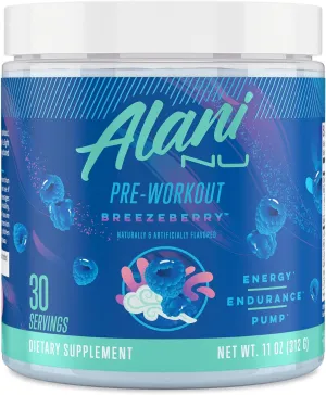 Alani Nu Pre Workout Powder BREEZEBERRY, Amino Energy Boost, Endurance Supplement, Sugar Free, 200mg Caffeine, L-Theanine, Beta-Alanine, Citrulline, 30 Servings