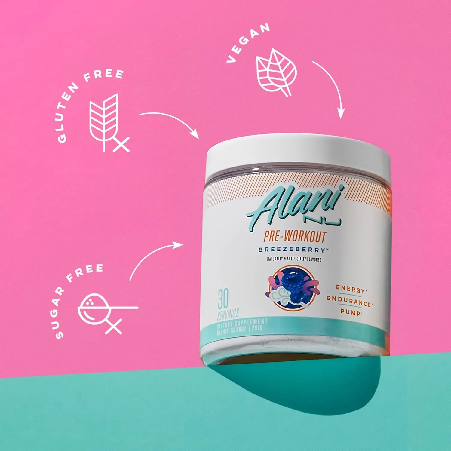 Alani Nu Pre Workout Powder BREEZEBERRY, Amino Energy Boost, Endurance Supplement, Sugar Free, 200mg Caffeine, L-Theanine, Beta-Alanine, Citrulline, 30 Servings