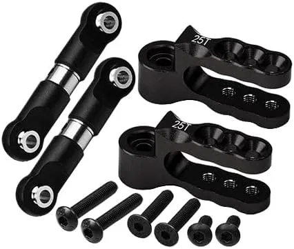 Aluminum 7075 Alloy Servo Horn 25T with Stainless Steel Adjustable Steering Link for Traxxas 1:10 E-Revo VXL Brushless/Revo 3.3 / Slayer Pro/Summit/T-Maxx 3.3/1:7 AWD XO-01 Upgrades - Black
