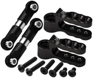 Aluminum 7075 Alloy Servo Horn 25T with Stainless Steel Adjustable Steering Link for Traxxas 1:10 E-Revo VXL Brushless/Revo 3.3 / Slayer Pro/Summit/T-Maxx 3.3/1:7 AWD XO-01 Upgrades - Black