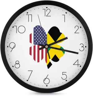American Jamaica Flag Shamrock Fashion Round Wall Clock Modern Battery Operated Clocks Silent Non-Ticking Home Decor 10x10in