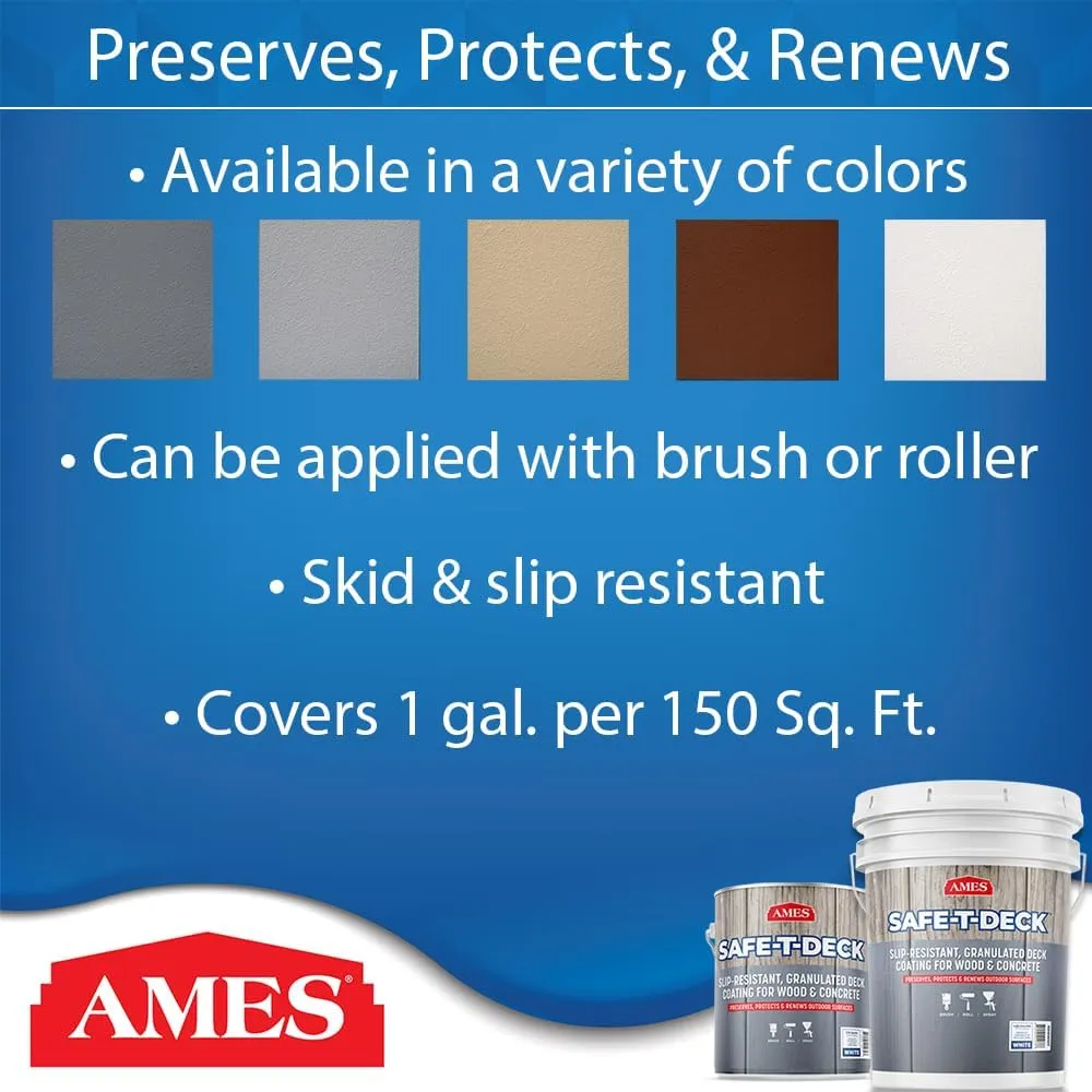 Ames Safe-T-Deck Granulated Formula Exterior Paint - 1 Gallon Greyhound Paint - Great for Porches, Patios, Decks, Walkways and More - Made in The USA, 153 Fl Oz (Pack of 1)