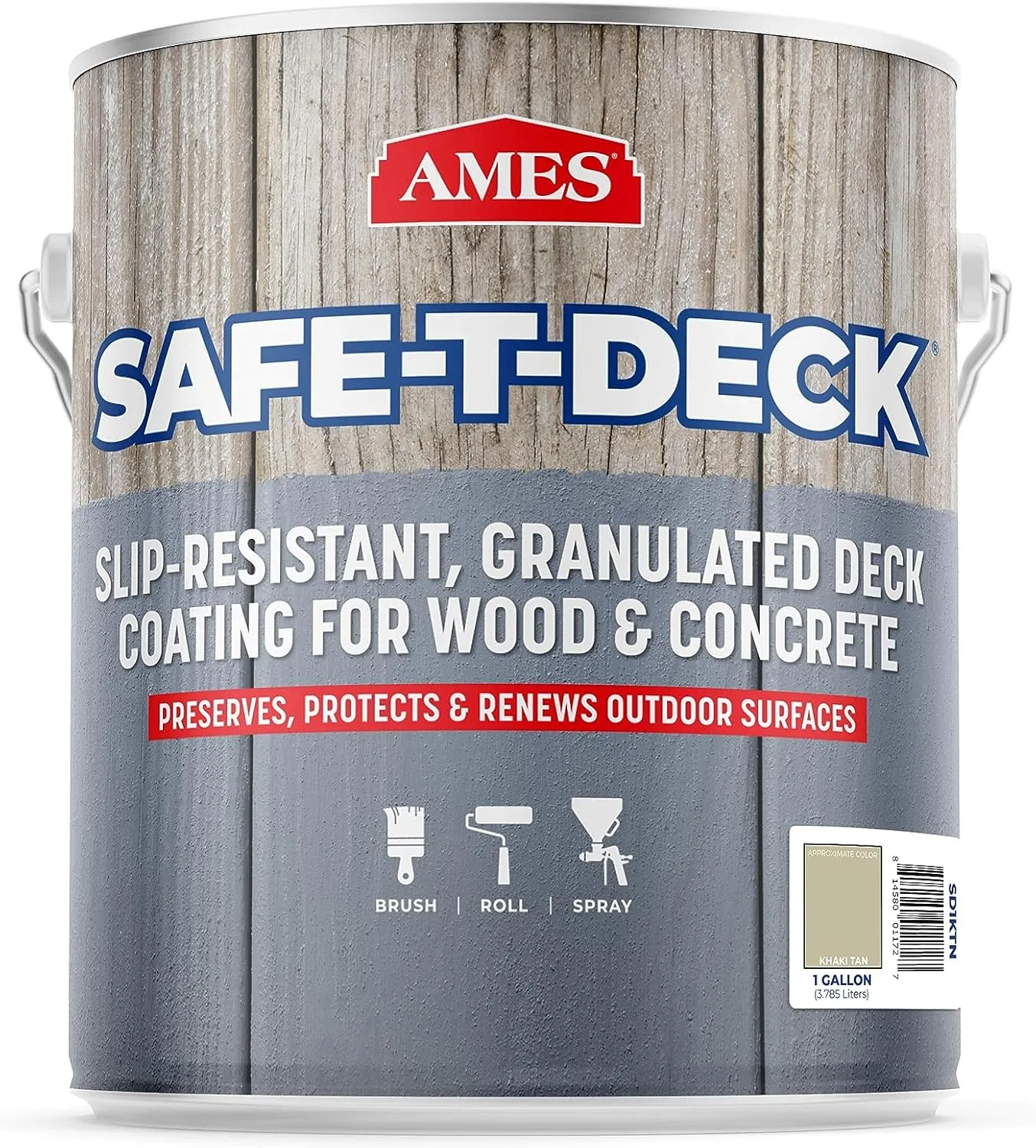 Ames Safe-T-Deck Granulated Formula Exterior Paint - 1 Gallon Khaki Tan Paint - Great for Porches, Patios, Decks, Walkways and More - Made in The USA, 128 Fl Oz (Pack of 1), 1.00 Gallon (Pack of 1)