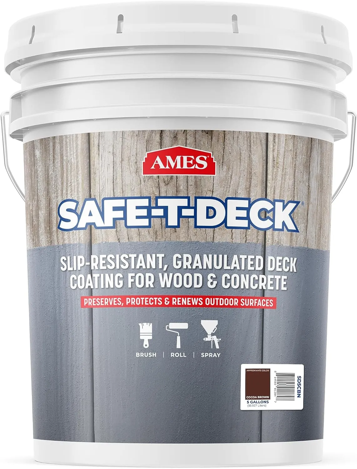 Ames Safe-T-Deck Granulated Formula Exterior Paint - 5 Gallon Coco Brown Paint - Great for Porches, Patios, Decks, Walkways and More - Made in The USA, 768 Fl Oz (Pack of 1)