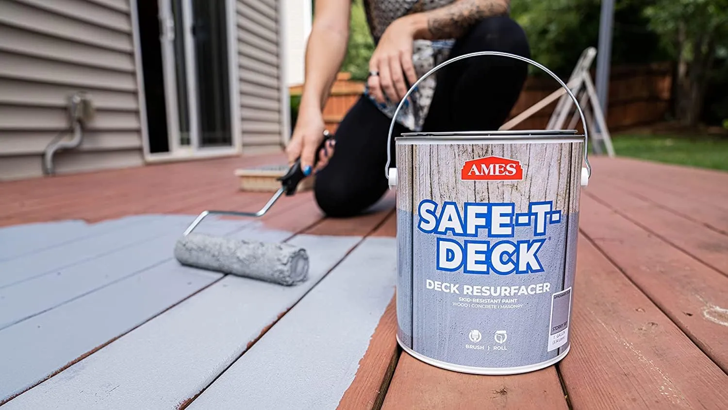 Ames Safe-T-Deck Granulated Formula Exterior Paint - 5 Gallon Coco Brown Paint - Great for Porches, Patios, Decks, Walkways and More - Made in The USA, 768 Fl Oz (Pack of 1)