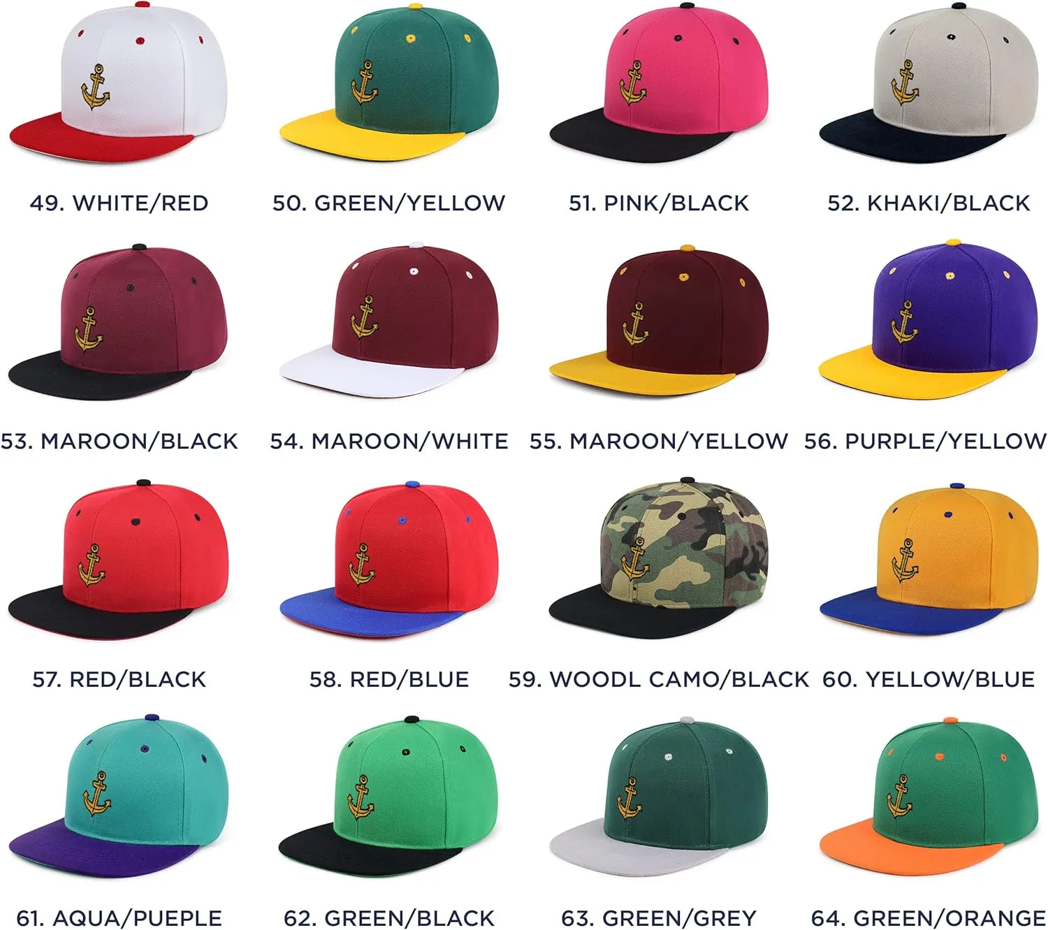 Anchor Hip-Hop Snapback Hat Embroidered Baseball Cap Boat Pirate